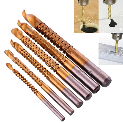 6Pcs Titanium Coated HSS Drill & Saw Carpenter Wood